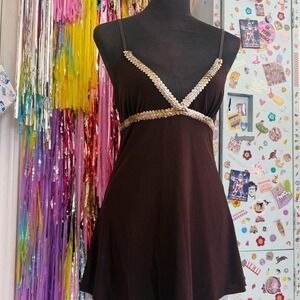 The ultimate y2k brown and with gold sequins babydoll tank top